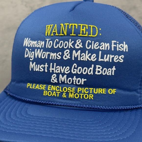 Vintage Wanted Woman To Cook and Clean Fish Novelty Funny Hat - Picture 2 of 5